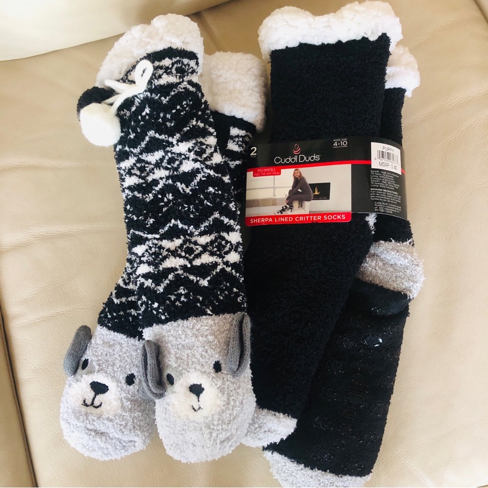 2 pairs Cuddle Duds Sherpa Lined Critter Socks